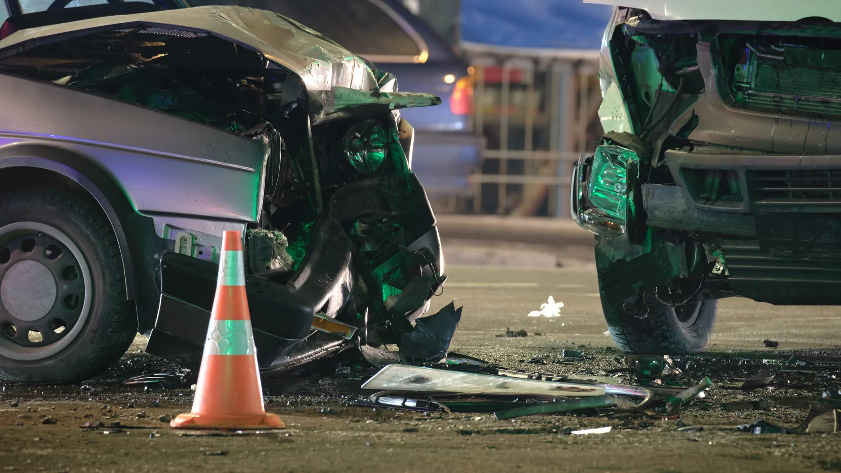 Night vehicle collision scene representing accident documentation and claims strategy